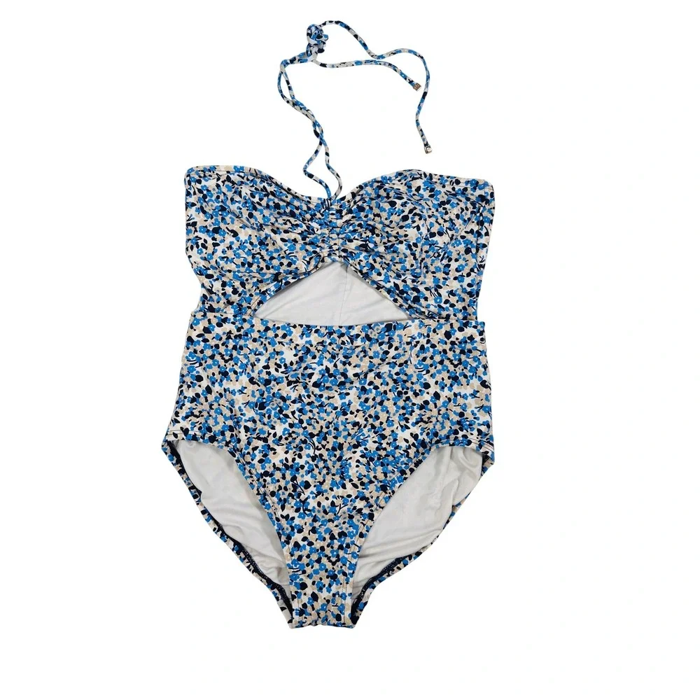 Michael Kors Blue Floral Cut-Out One Piece Swimsuit Monokini Women's‎ Size 10
